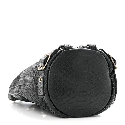 Saint Laurent Calfskin Snakeskin Embossed Small Rider Bucket Bag Black 3 of 8