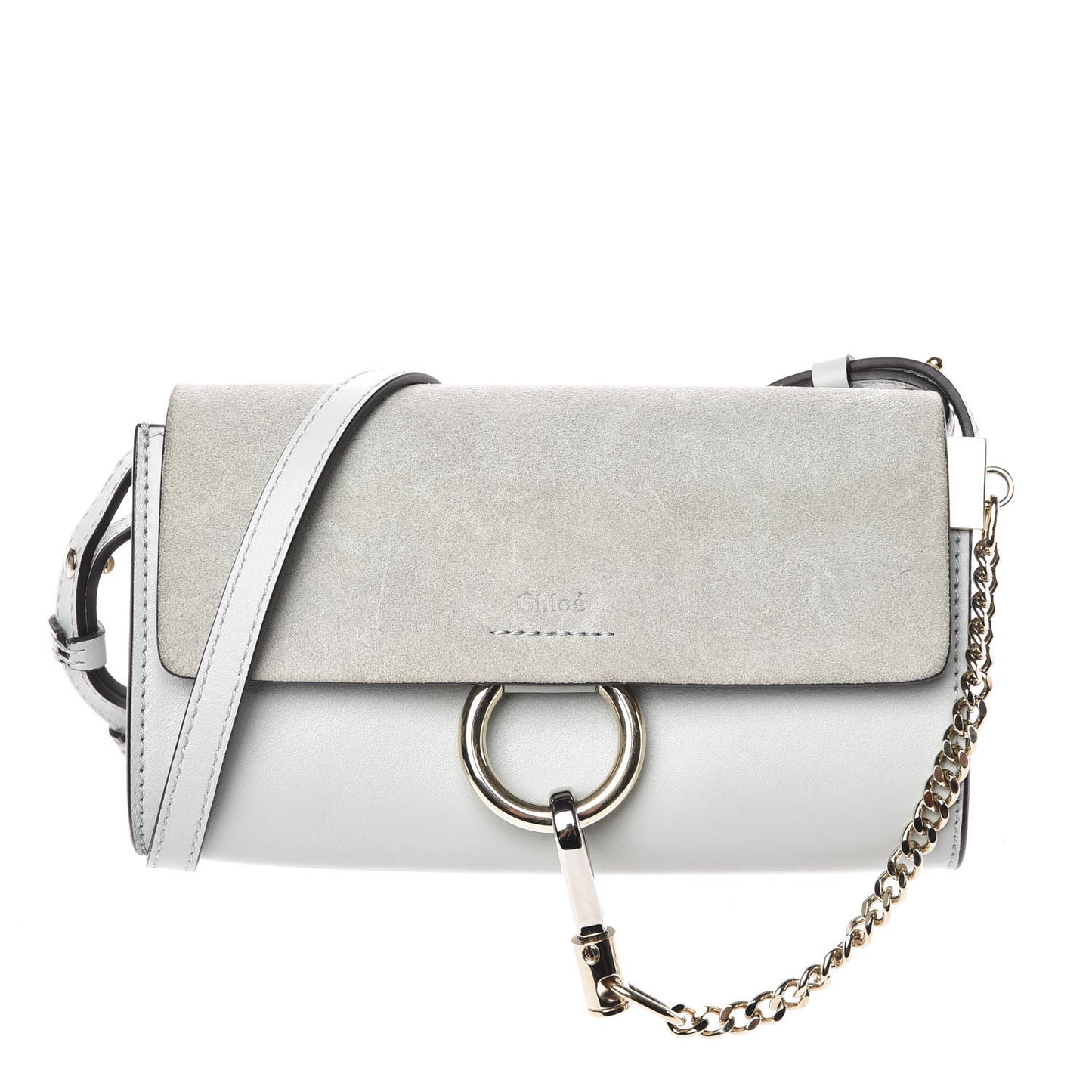 Suede Calfskin Mini Faye Shoulder Bag Airy Grey