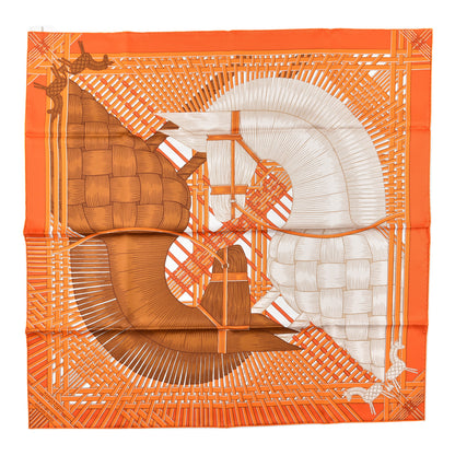 Hermes Silk Masan & Masan Scarf 90 Orange Grege Tabac 1 of 4