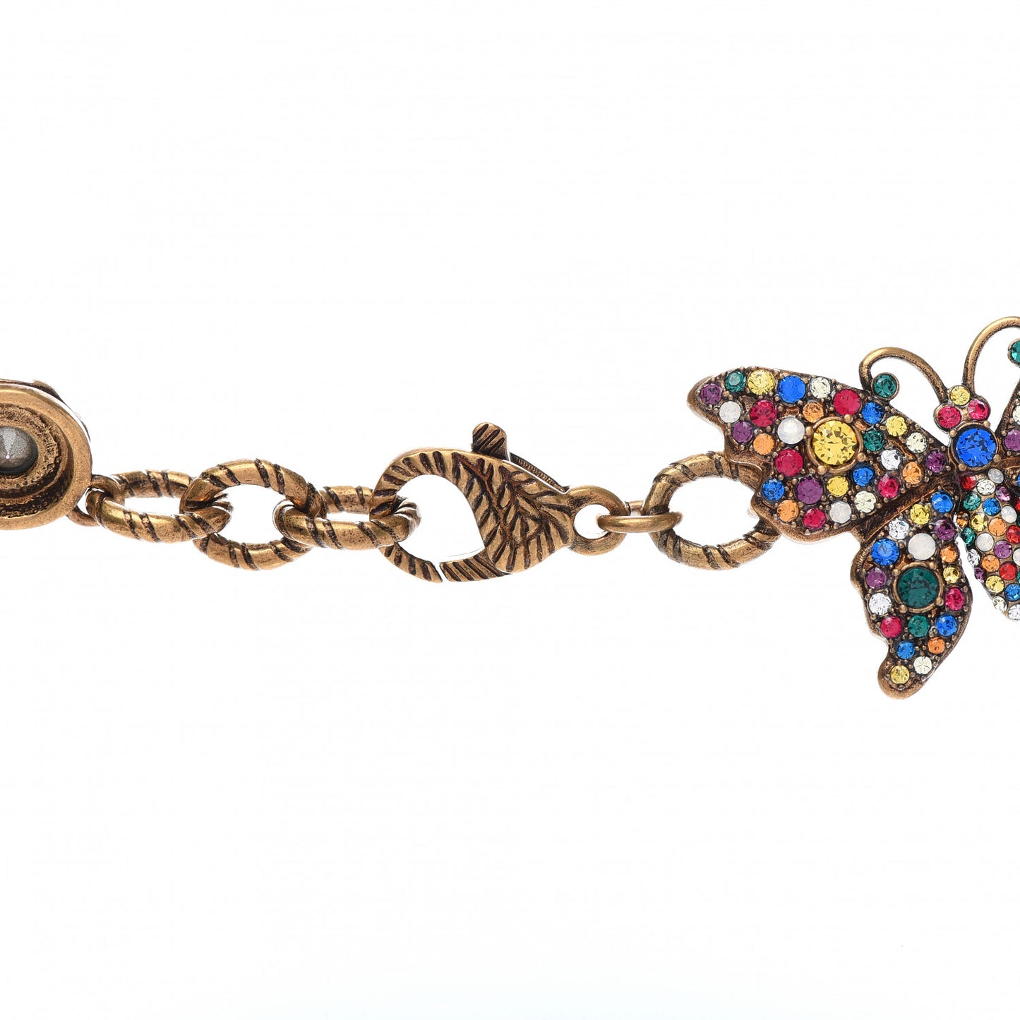 Crystal Butterfly Necklace Aged Gold Multicolor