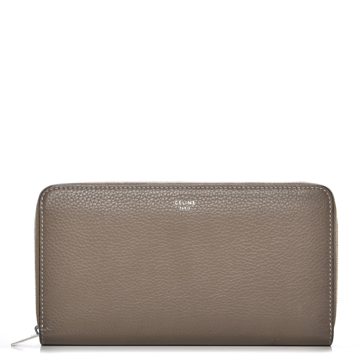 Celine Drummed Calfskin Large Zip Around Multifunction Wallet Souris 1 of 8