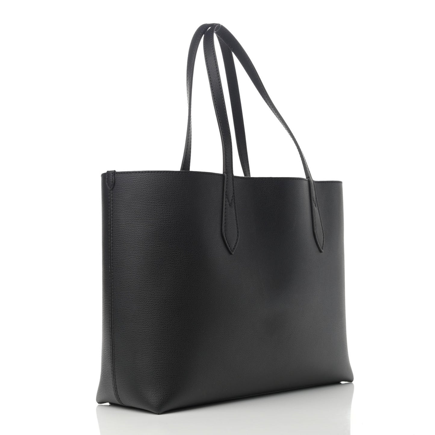 Grainy Calfskin Haymarket Check Medium Reversible Tote Black