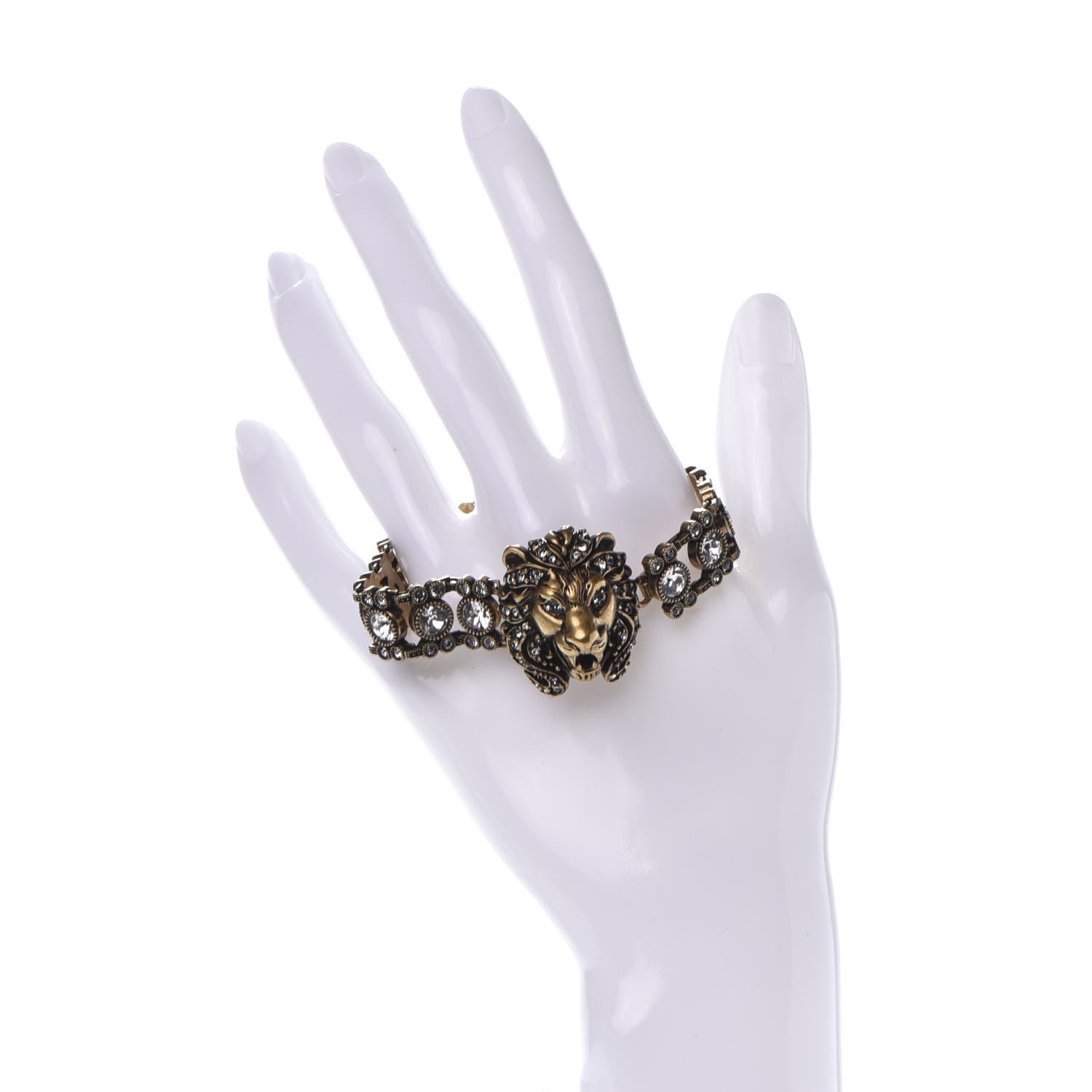 Gucci Metal Crystal Lion Head Bracelet L Aged Gold 2 of 4