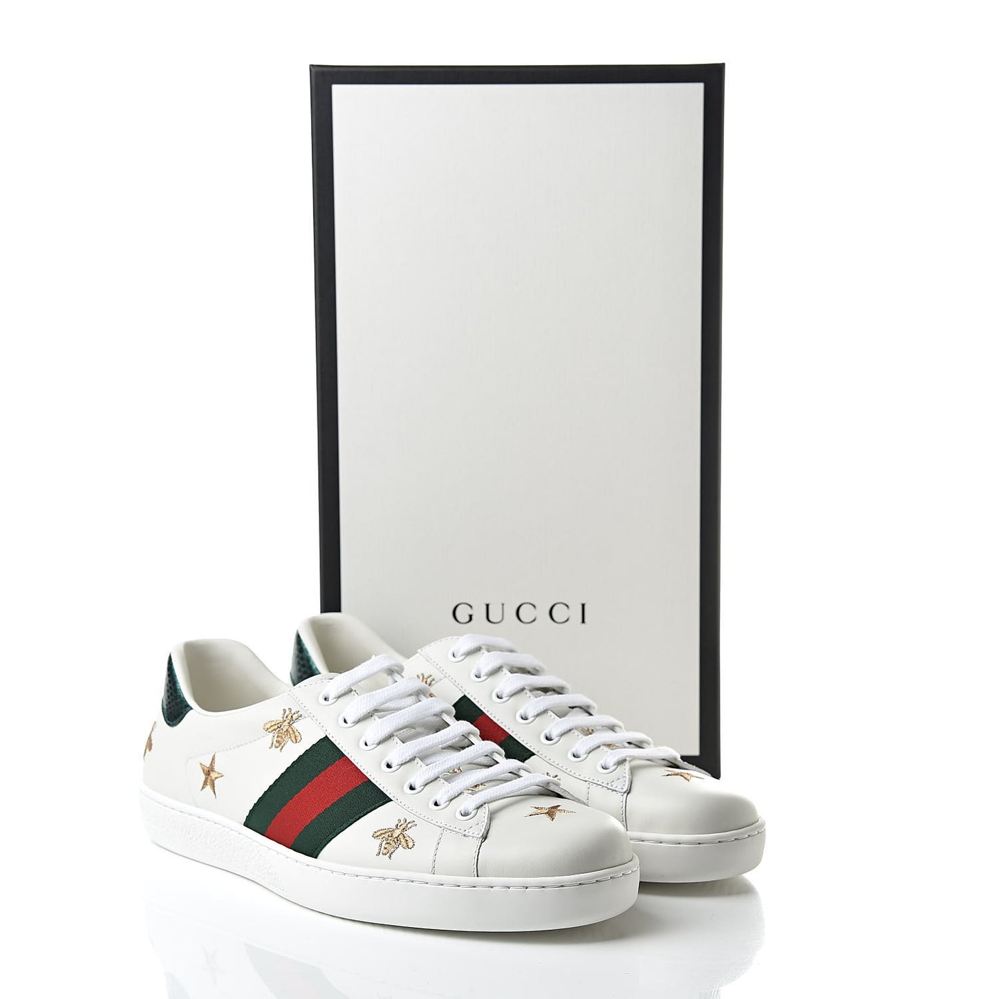 Calfskin Ayers Web Bee Star Embroidered Mens Ace Sneakers 8 White Green