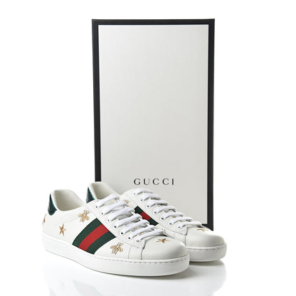 Gucci Calfskin Ayers Web Bee Star Embroidered Mens Ace Sneakers 8 White Green 11 of 11