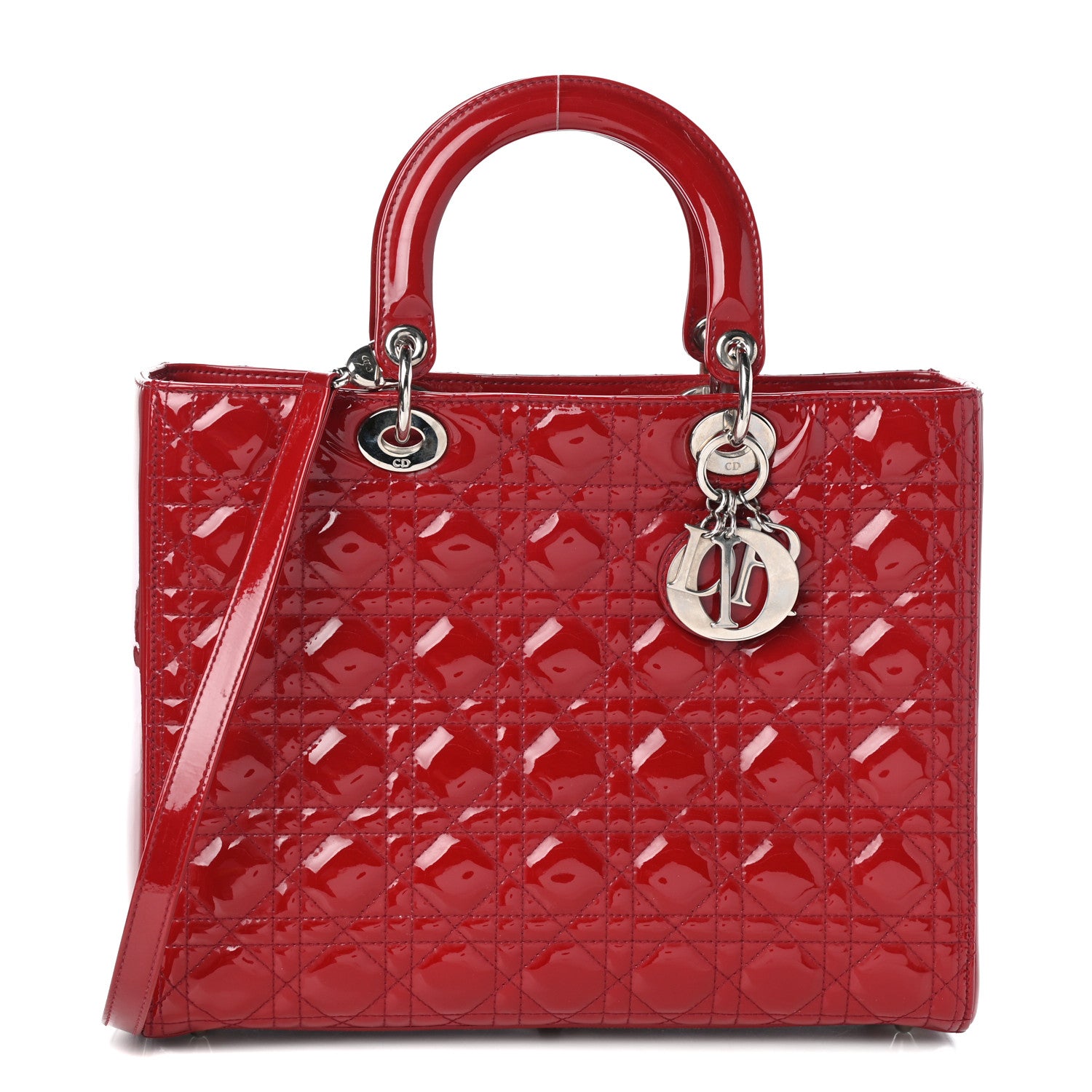 Christian Dior Patent Cannage Large Lady Dior Red 1 of 9