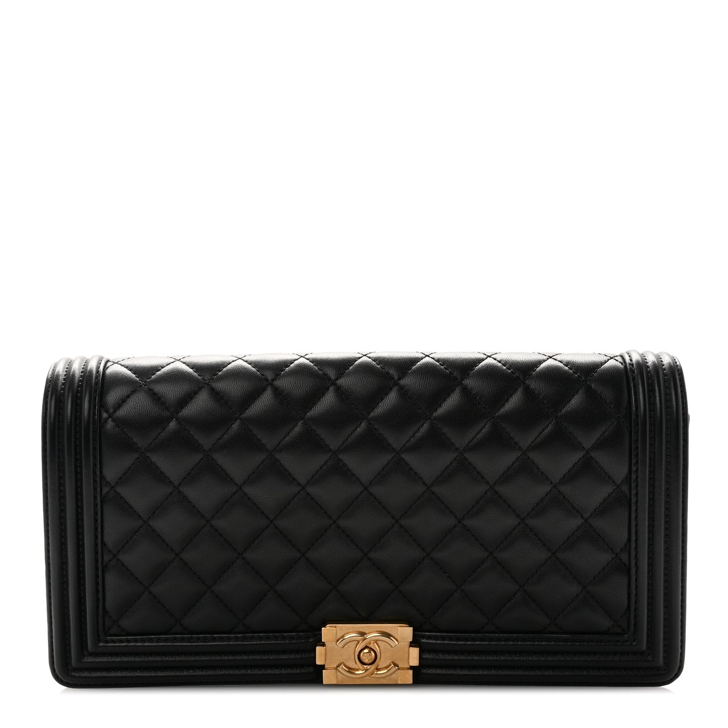 Lambskin Quilted Boy Flap Clutch Black