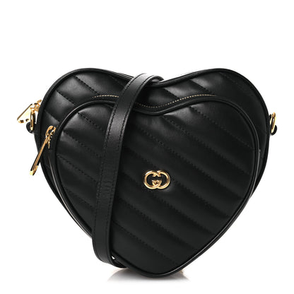 Gucci Calfskin Matelasse DDiagonal Mini Interlocking G Heart Shoulder Bag Black 1 of 21