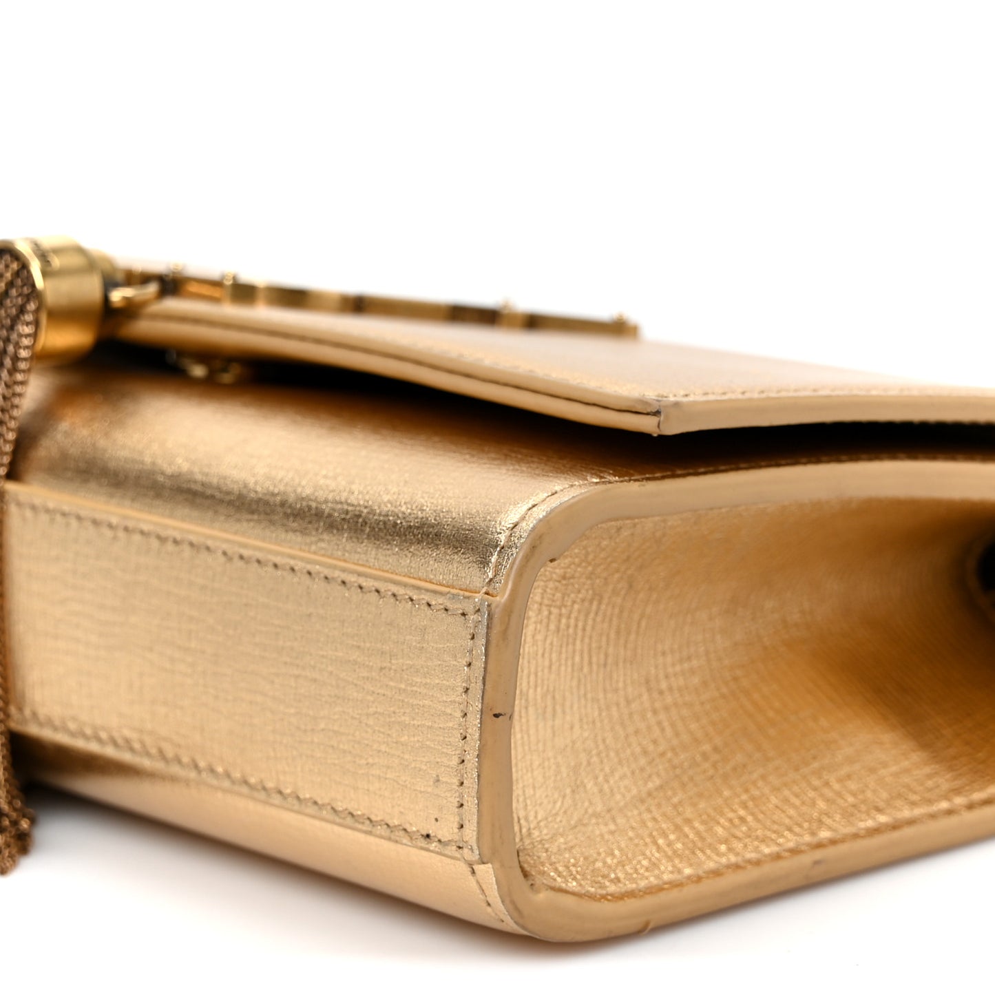 Metallic Calfskin Small Classic Monogram Kate Tassel Satchel Gold