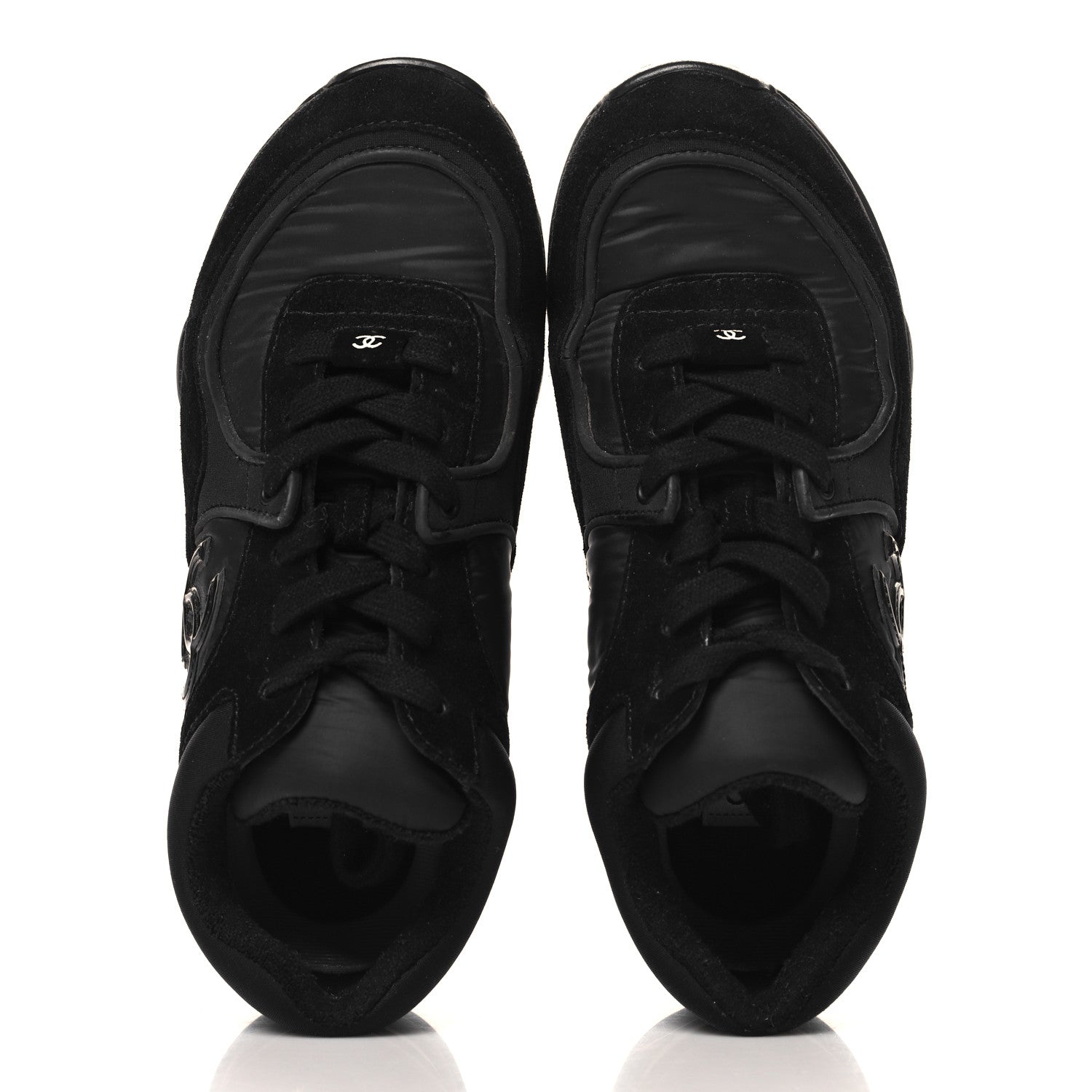 Chanel Fabric Calfskin Suede CC Sneakers 37 Black 2 of 9