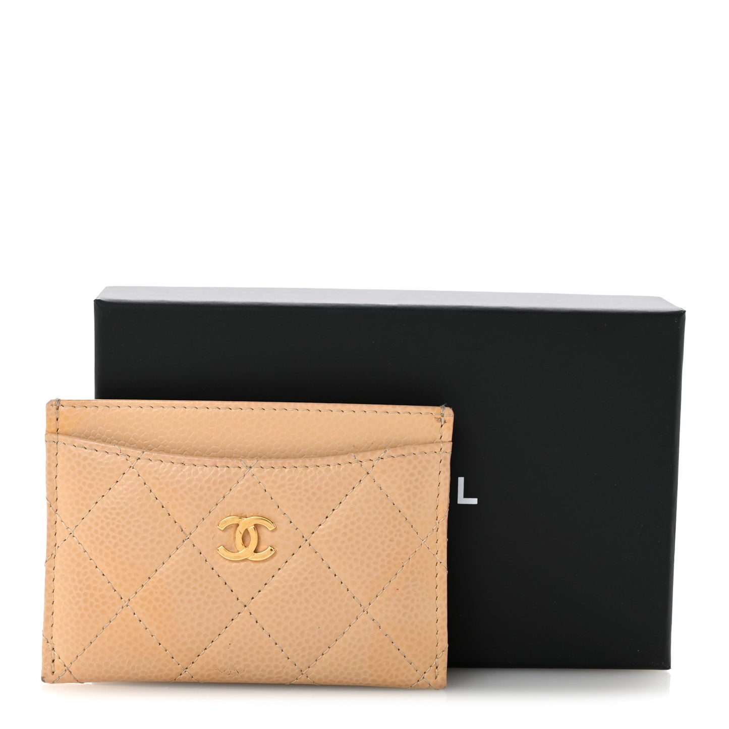 Caviar Quilted Card Holder Beige