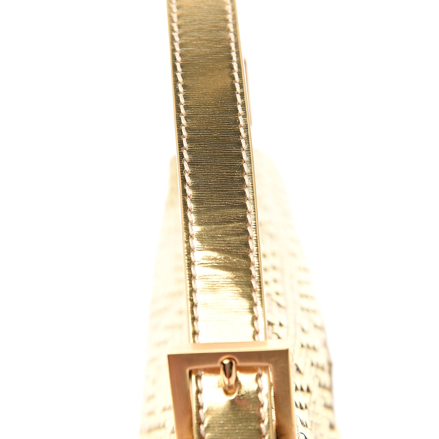 Fendi Canvas Metallic Calfskin Woven FF Baguette Gold 10 of 14