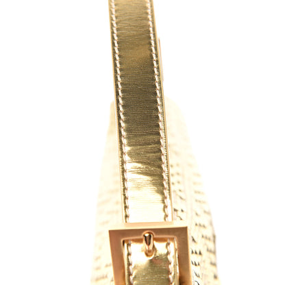 Fendi Canvas Metallic Calfskin Woven FF Baguette Gold 10 of 14