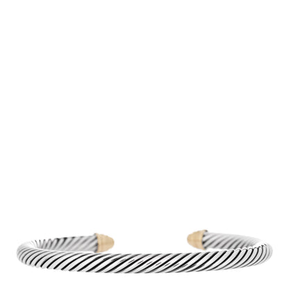 David Yurman Sterling Silver 18K Yellow Gold Diamond 5mm Cable Classics Bracelet 2 of 3