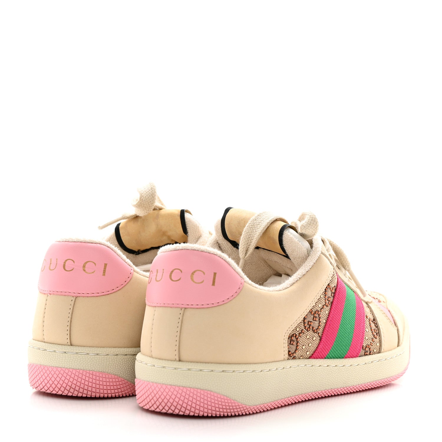Gucci Calfskin GG Supreme Crystals Web Screener Sneakers 37.5 Beige Ebony Wild Rose 4 of 9