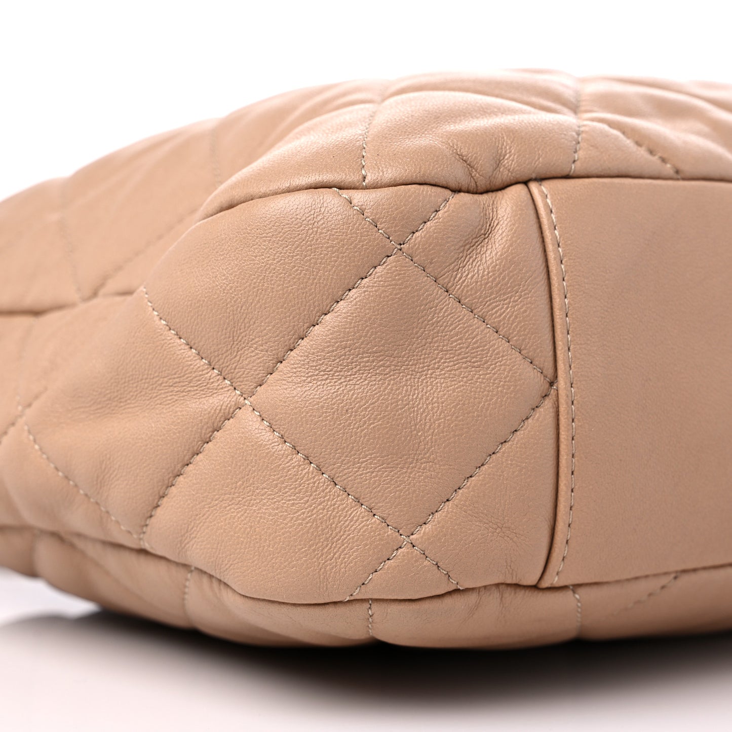 Lambskin Quilted Large CC Funky Town Hobo Beige
