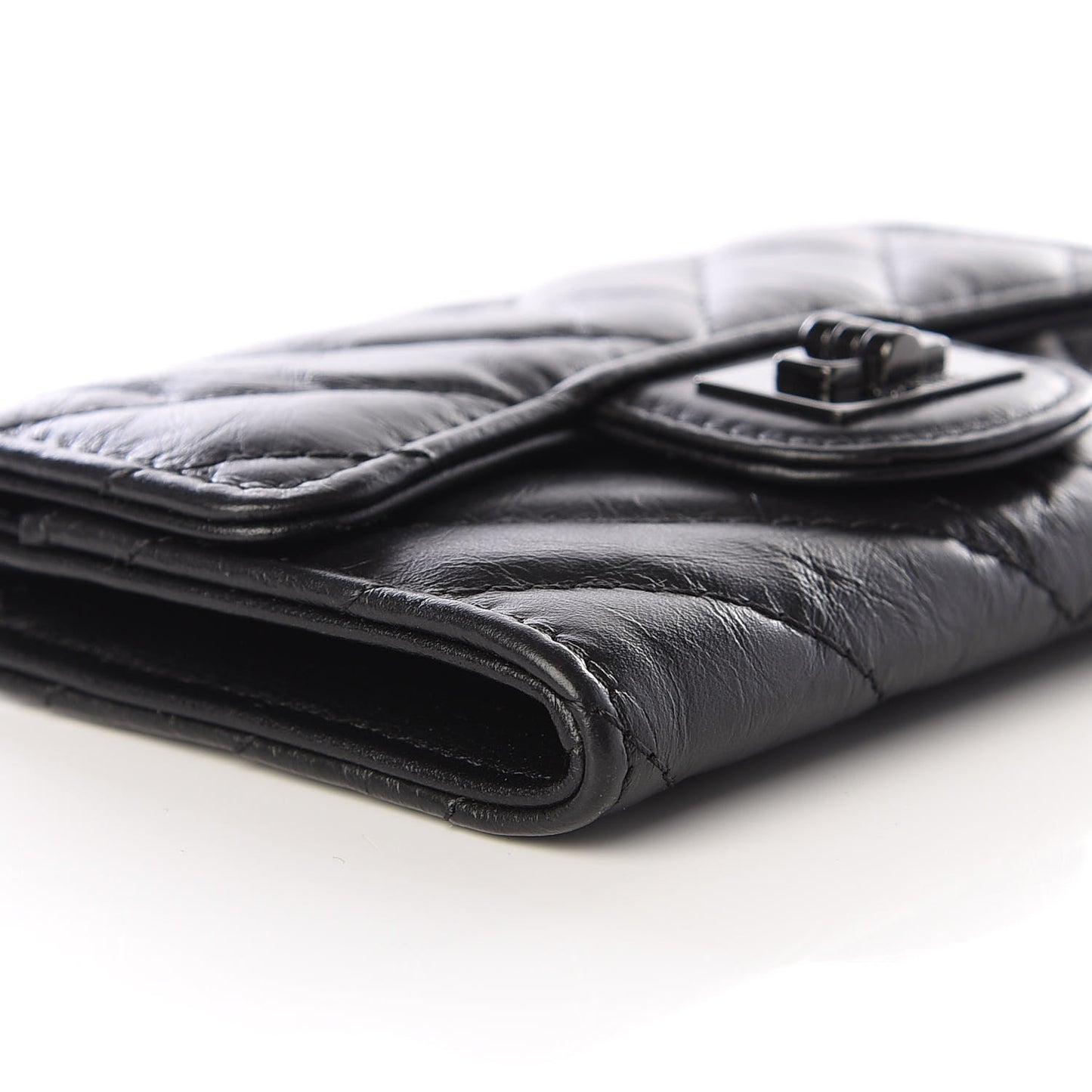 Aged Calfskin Chevron Quilted Reissue Card Holder Wallet So Black
