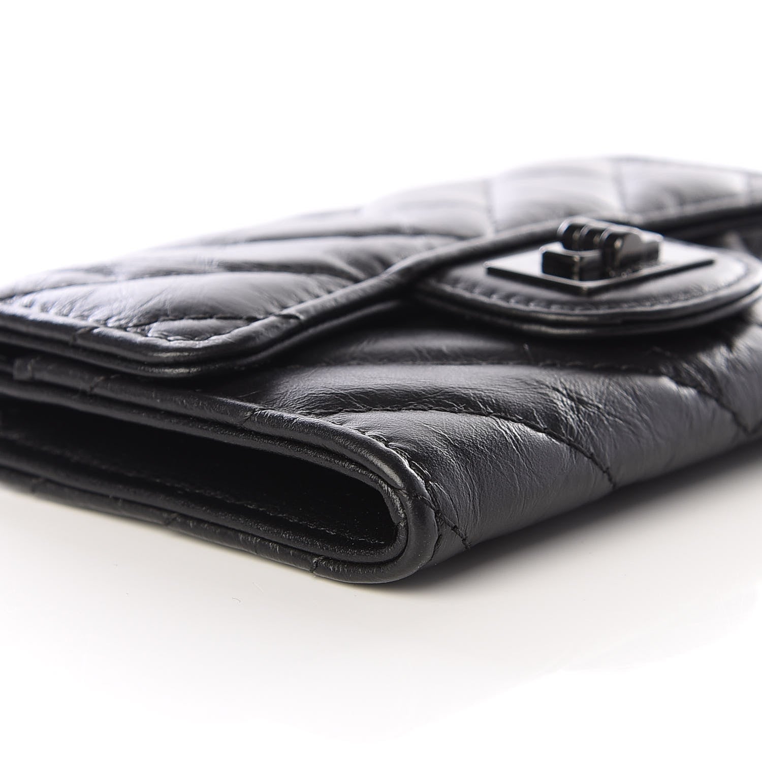 Chanel Aged Calfskin Chevron Quilted Reissue Card Holder Wallet So Black 7 of 10