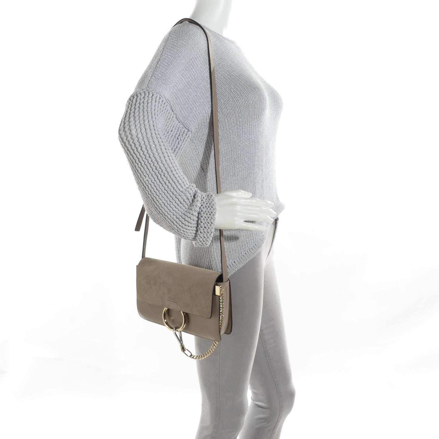 Chloe Suede Calfskin Small Faye Shoulder Bag Motty Grey 2 of 8