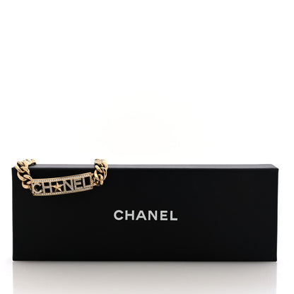 Chanel Crystal Chain Short Logo Necklace Gold 4 of 4