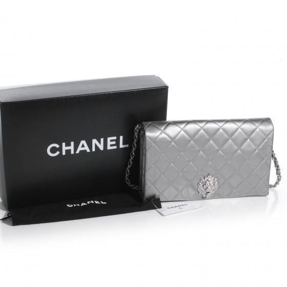 Leather Medium Leo Lion Flap Clutch Metallic