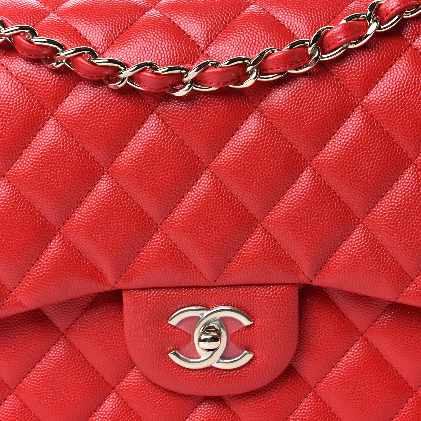 Caviar Quilted Jumbo Double Flap Red