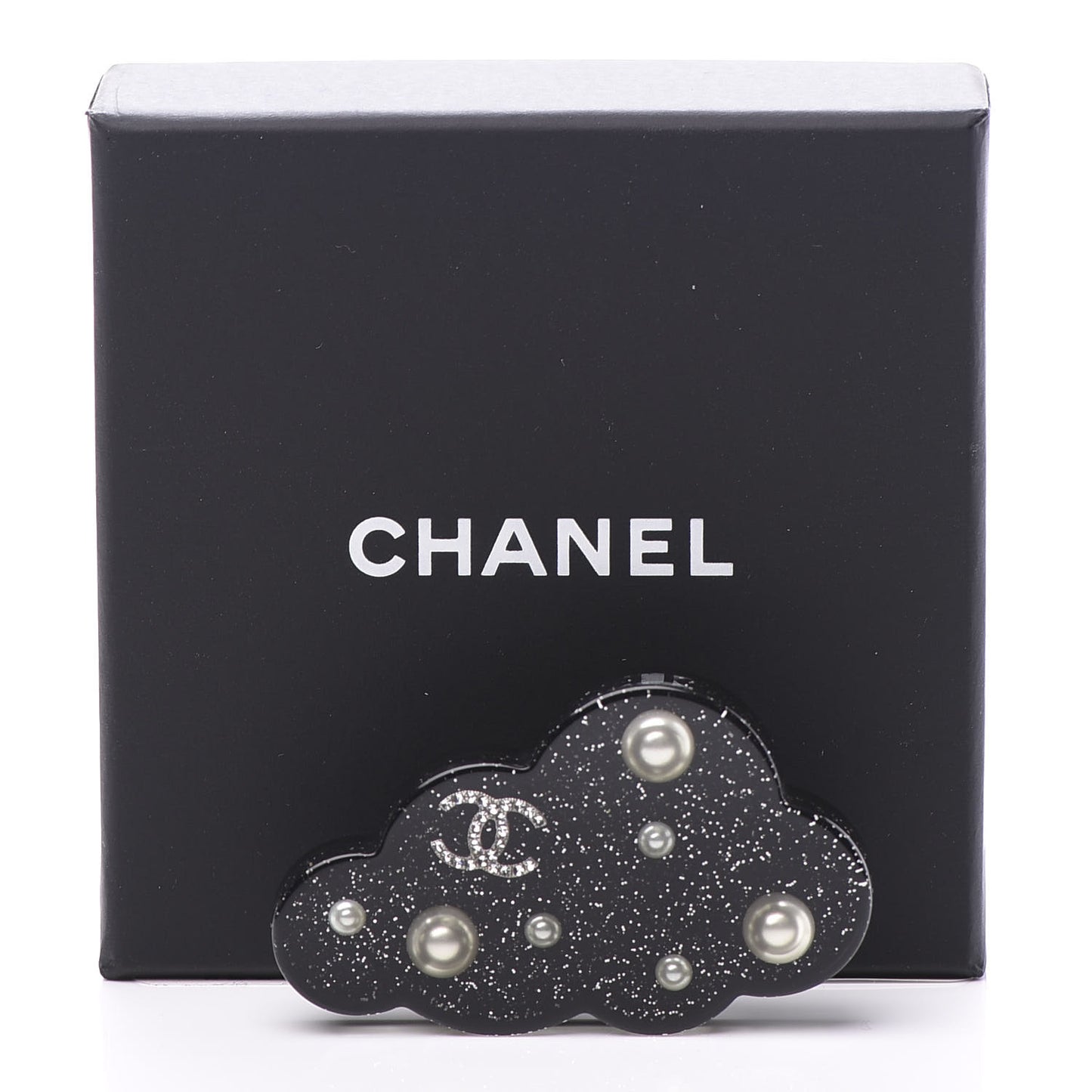 Glittered Resin Crystal Pearl CC Cloud Brooch Black Silver