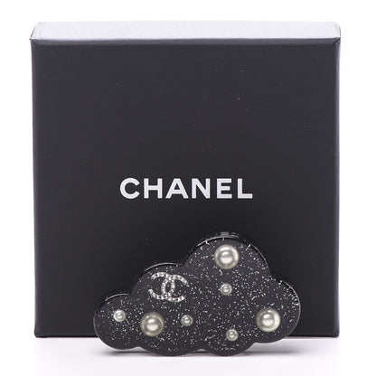 Chanel Glittered Resin Crystal Pearl CC Cloud Brooch Black Silver 4 of 4