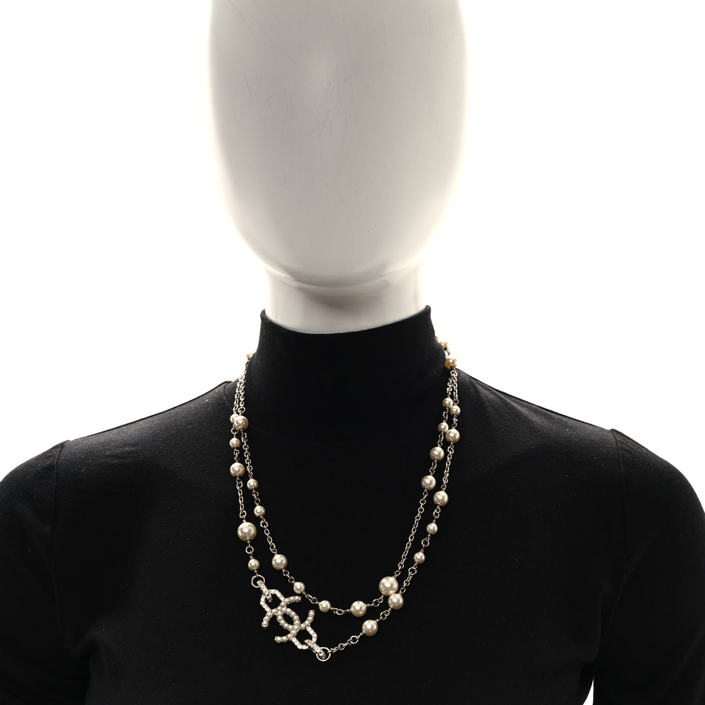 Pearl Crystal CC Vendome Long Necklace   Golden Pearly White