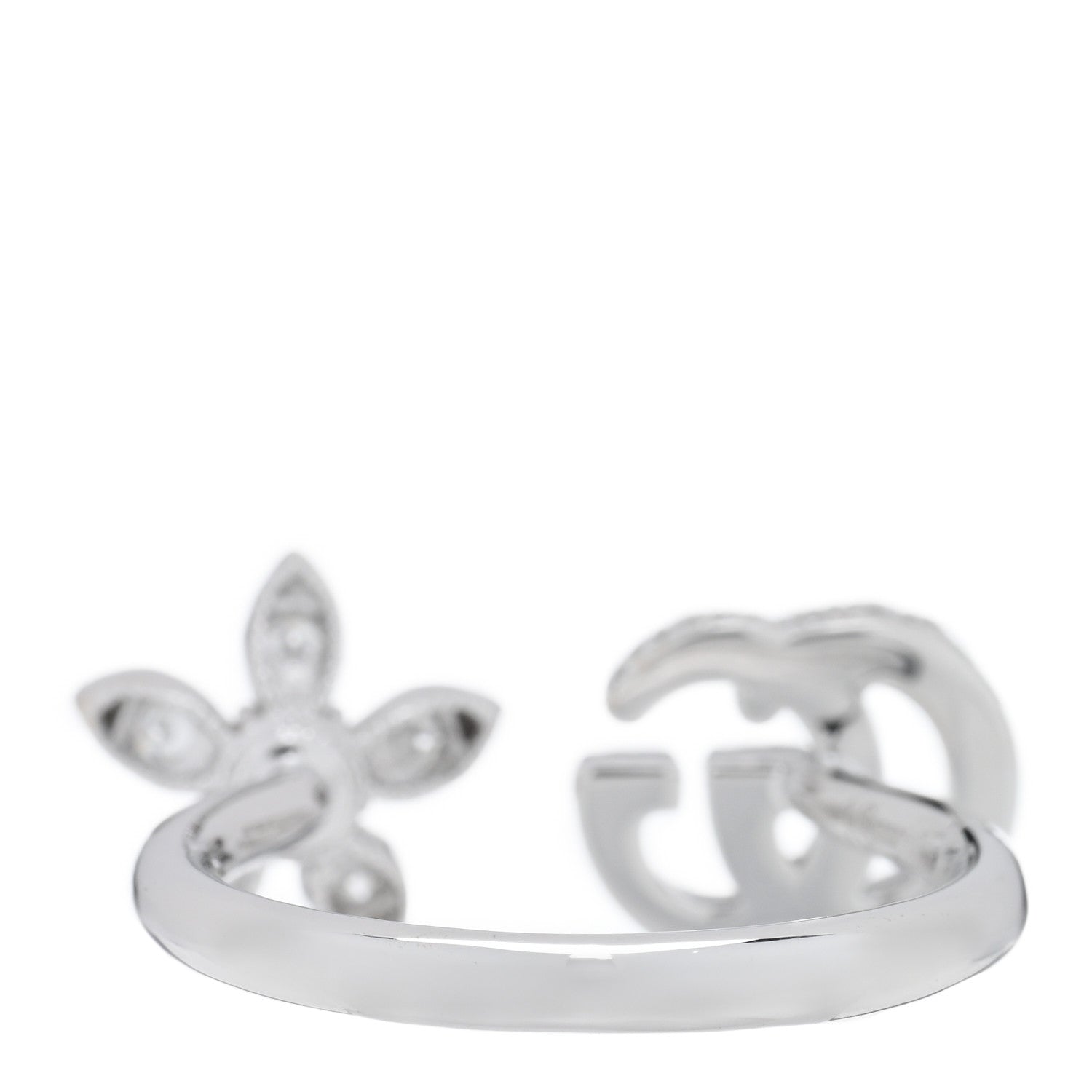Gucci 18K White Gold Diamond Flora GG Open Ring 54 7 3 of 5