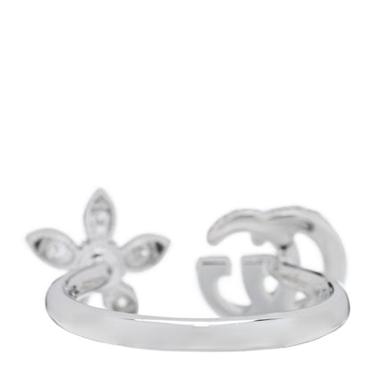 Gucci 18K White Gold Diamond Flora GG Open Ring 54 7 3 of 5