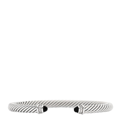 David Yurman Sterling Silver Diamond Black Onyx 5mm Cable Classics Bracelet 1 of 3