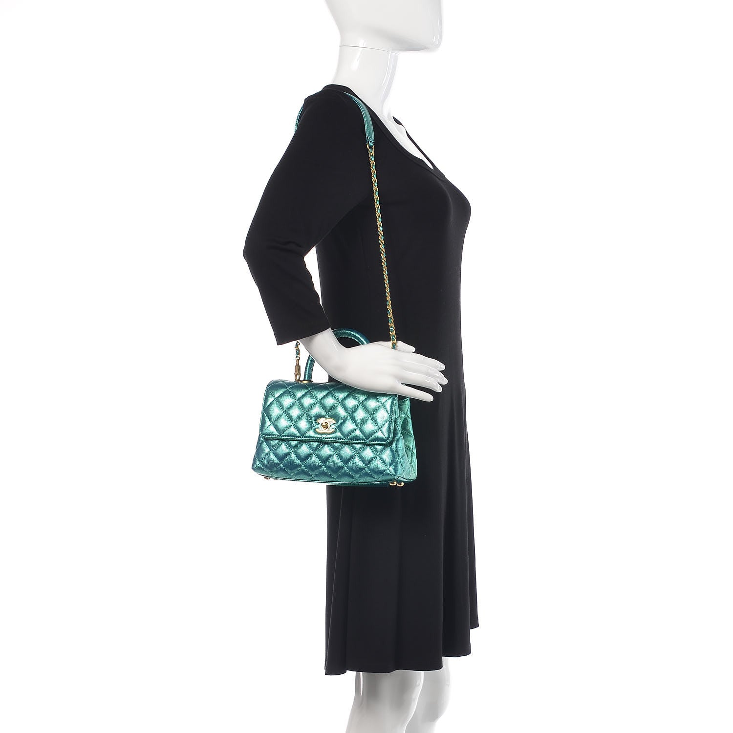 Chanel Metallic Caviar Quilted Mini Coco Handle Flap Blue 2 of 8