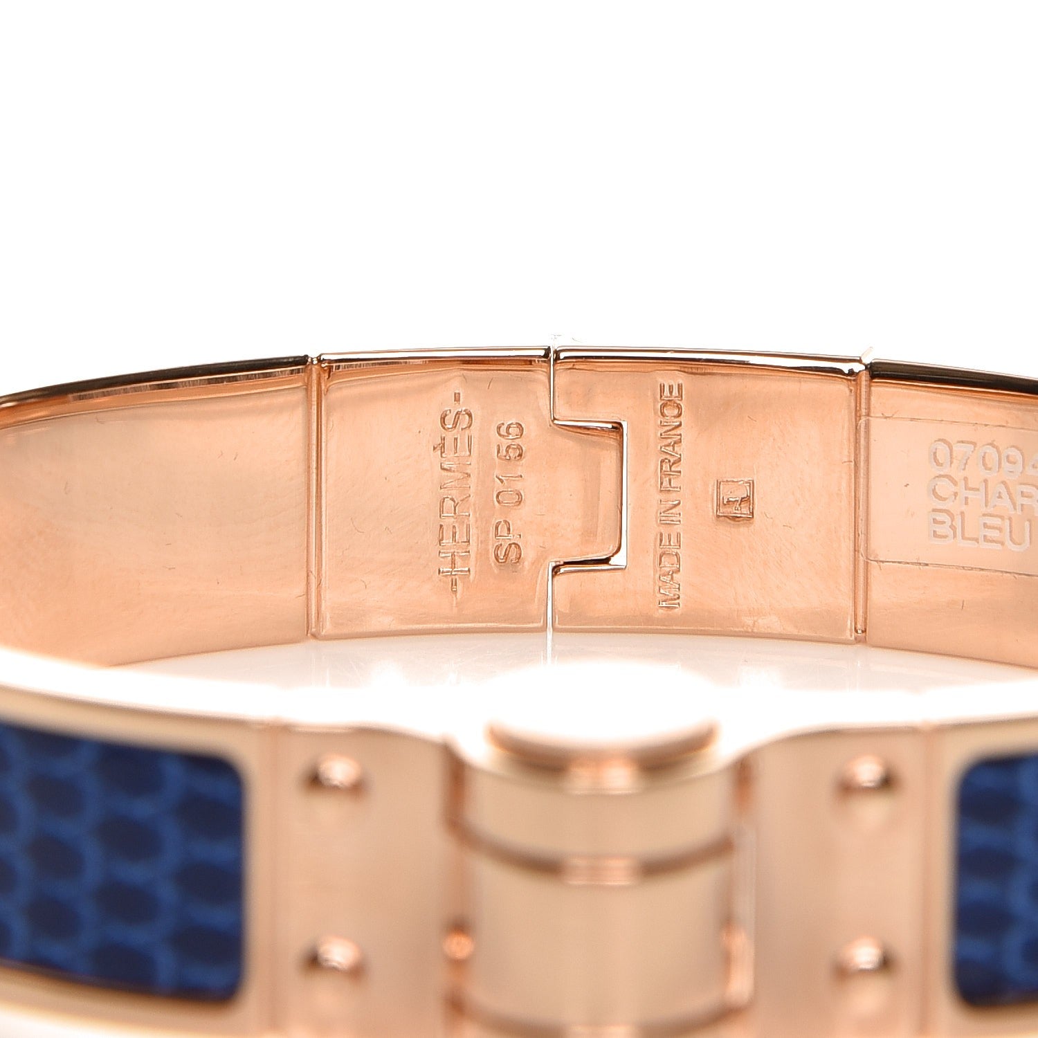 Hermes Lizard Charniere Cuir Narrow Hinged Bracelet S Bleu Saphire 3 of 7