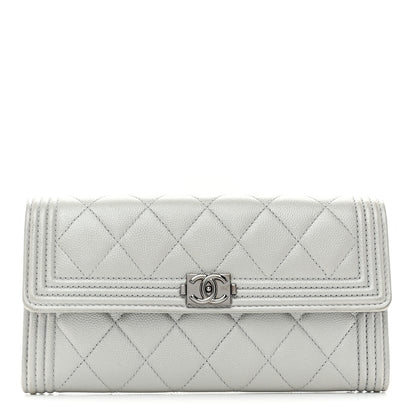 Chanel Metallic Caviar Quilted Large Boy Gusset Flap Wallet Silver 1 of 9