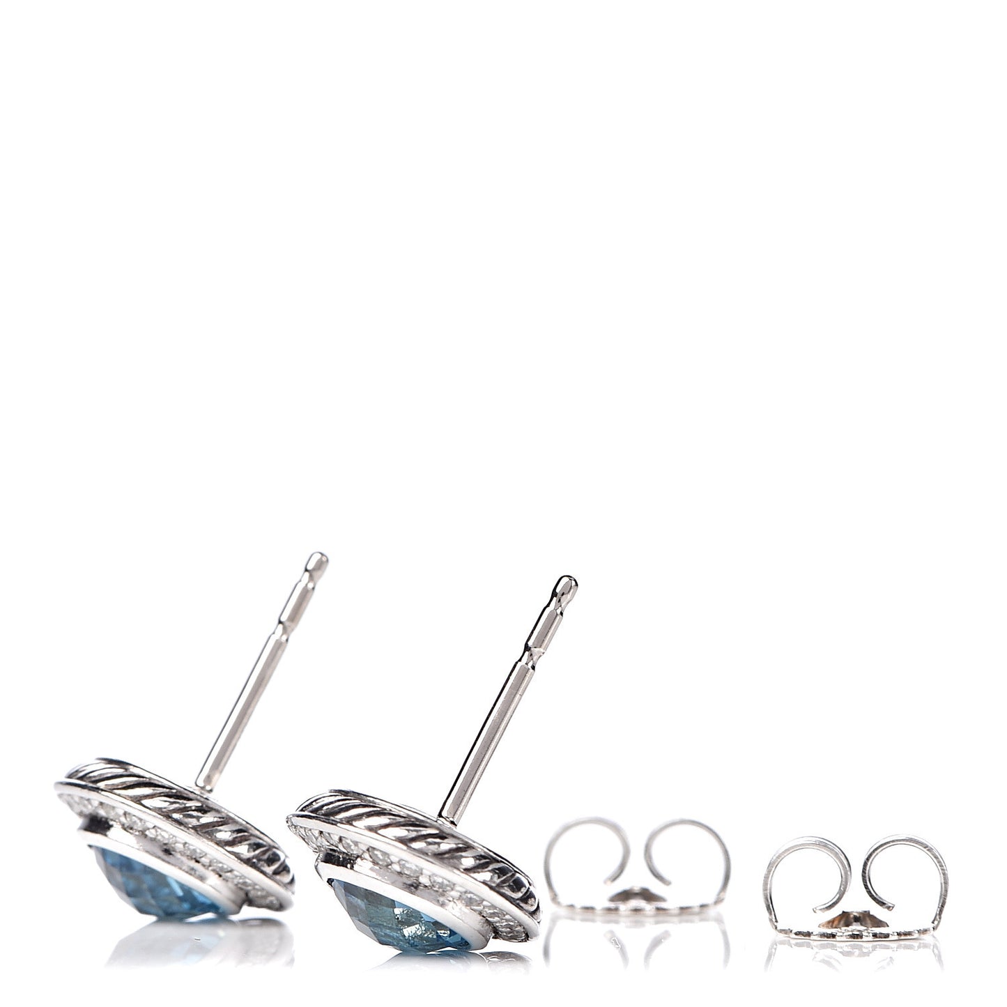 Sterling Silver Blue Topaz Diamond 6mm Cerise Earrings