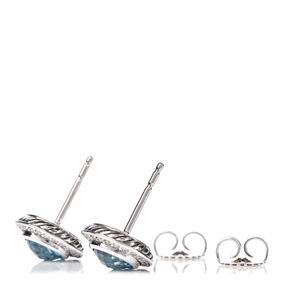 David Yurman Sterling Silver Blue Topaz Diamond 6mm Cerise Earrings 3 of 4
