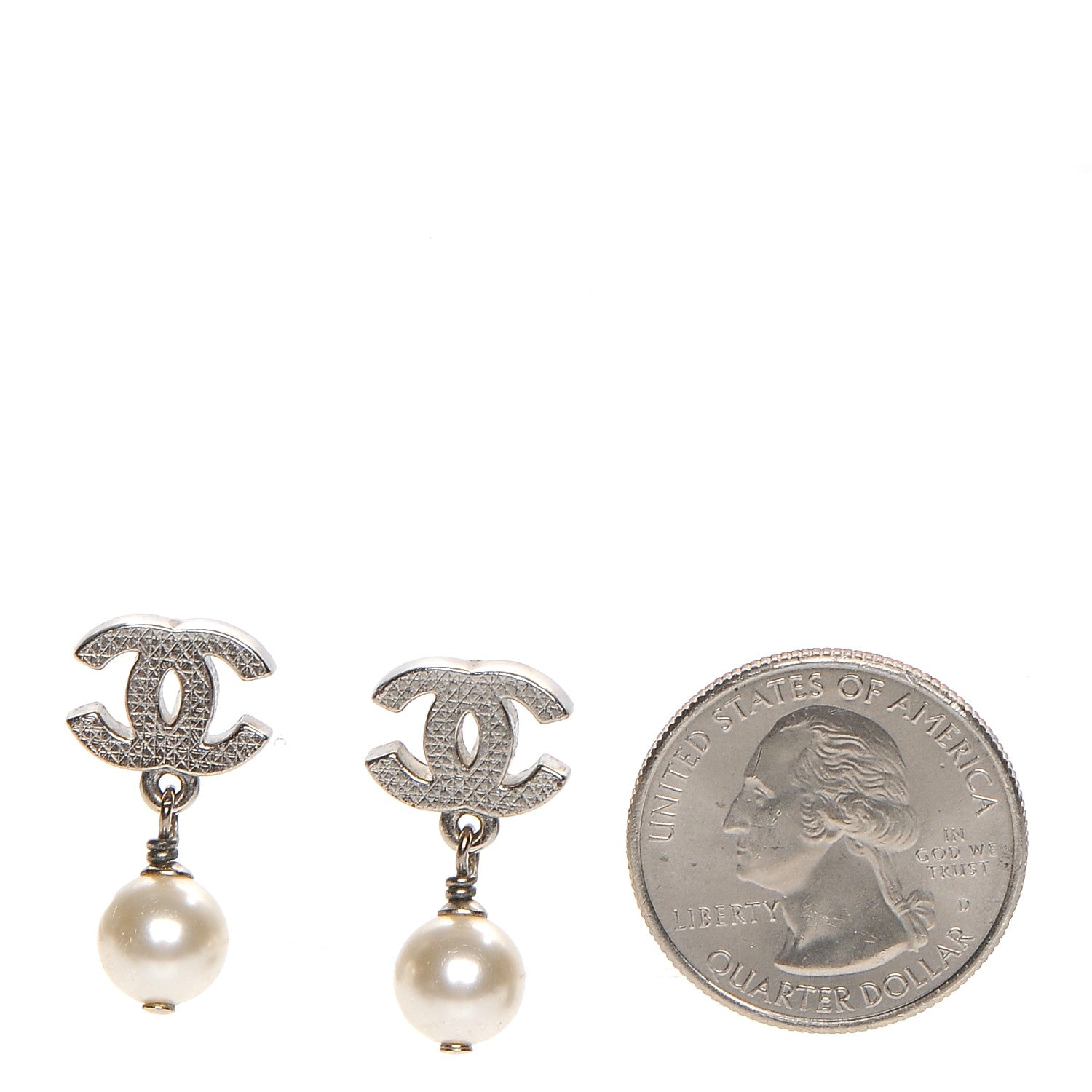Chanel Pearl CC Drop Earrings Silver 2 of 6