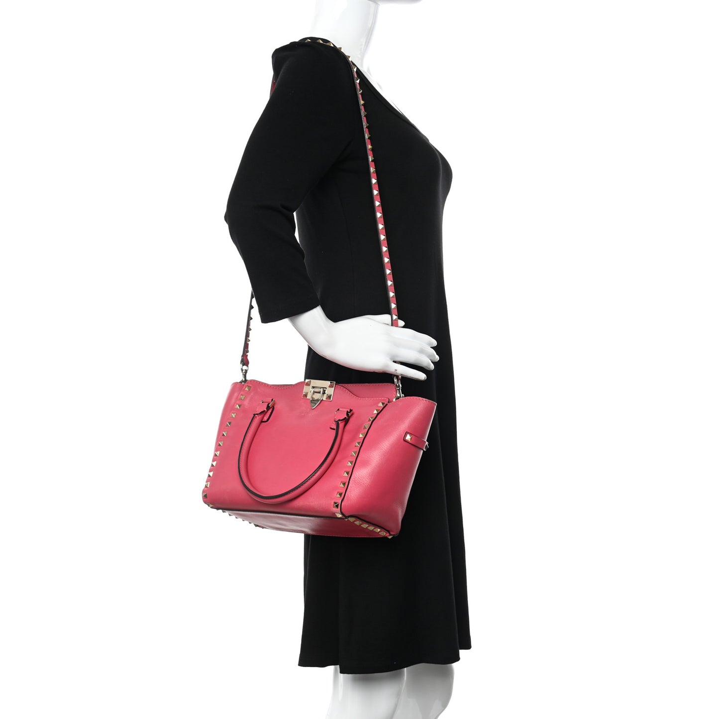 Vitello Small Rockstud Double Handle Tote Framboise