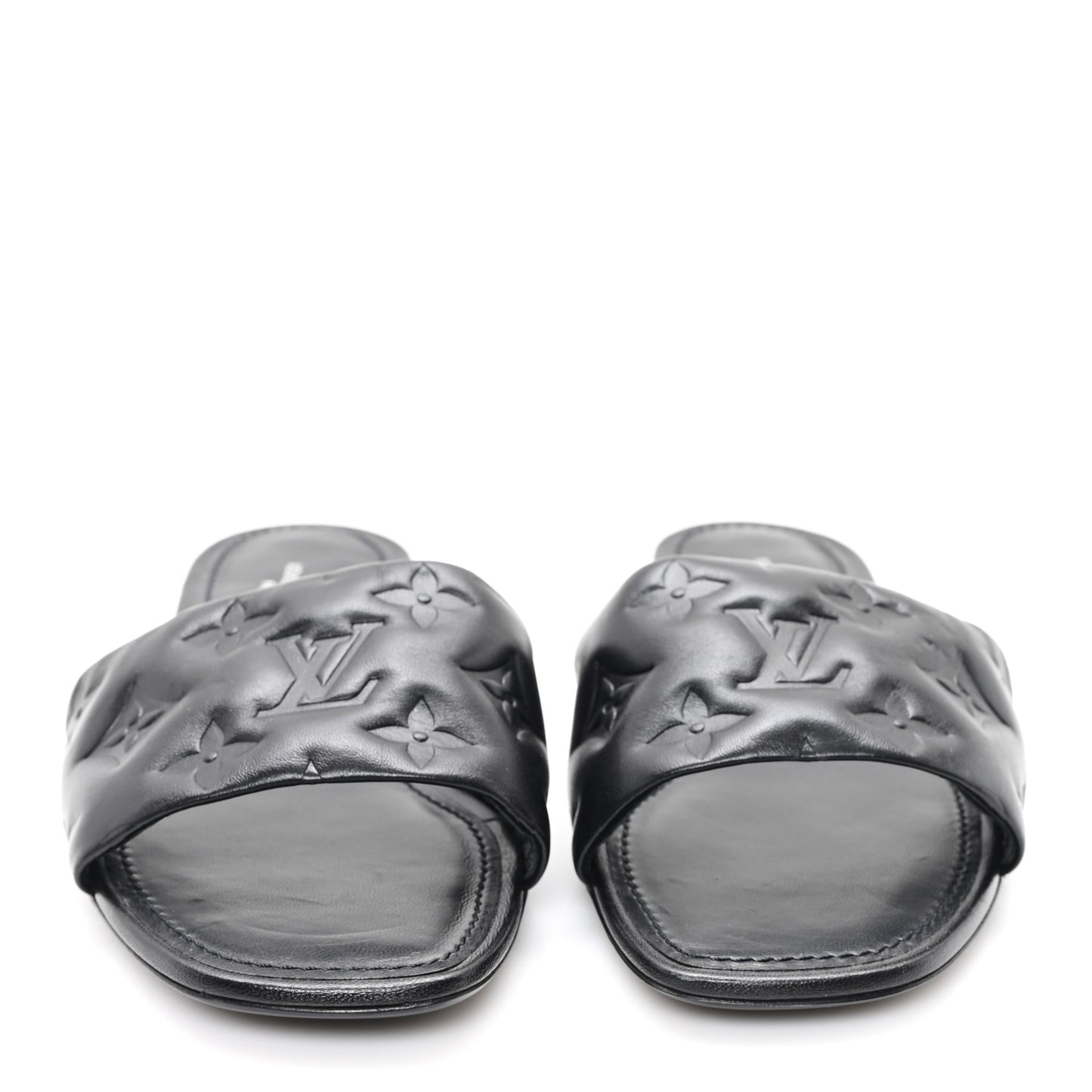 Lambskin Embossed Monogram Revival Flat Mules 37 Black