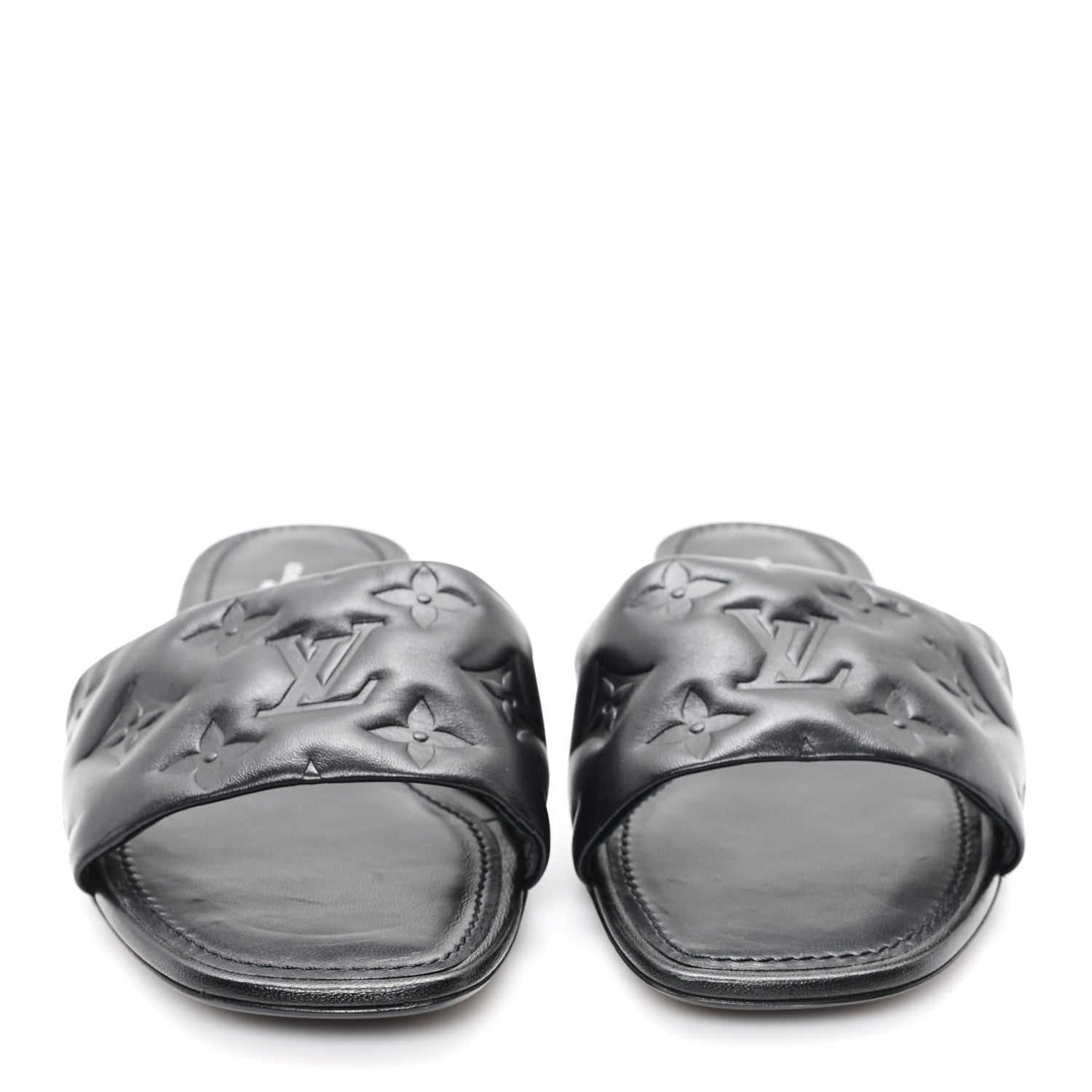 Louis Vuitton Lambskin Embossed Monogram Revival Flat Mules 37 Black 3 of 9