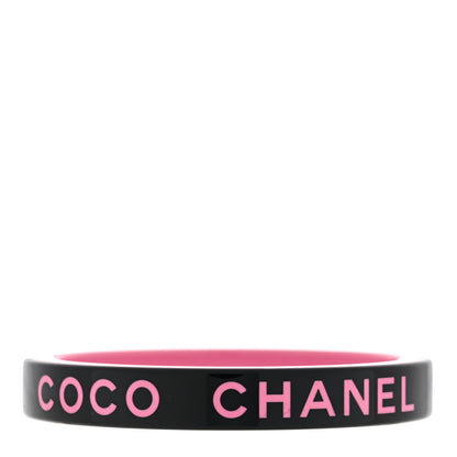Chanel Resin Logo Bangle Bracelet Pink Black 1 of 3