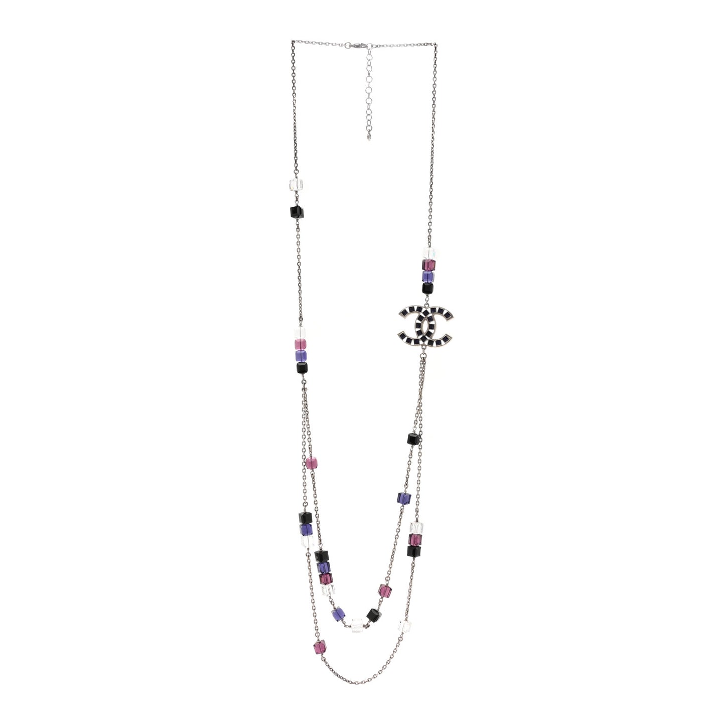 Ruthenium Baguette Crystal CC Necklace Purple