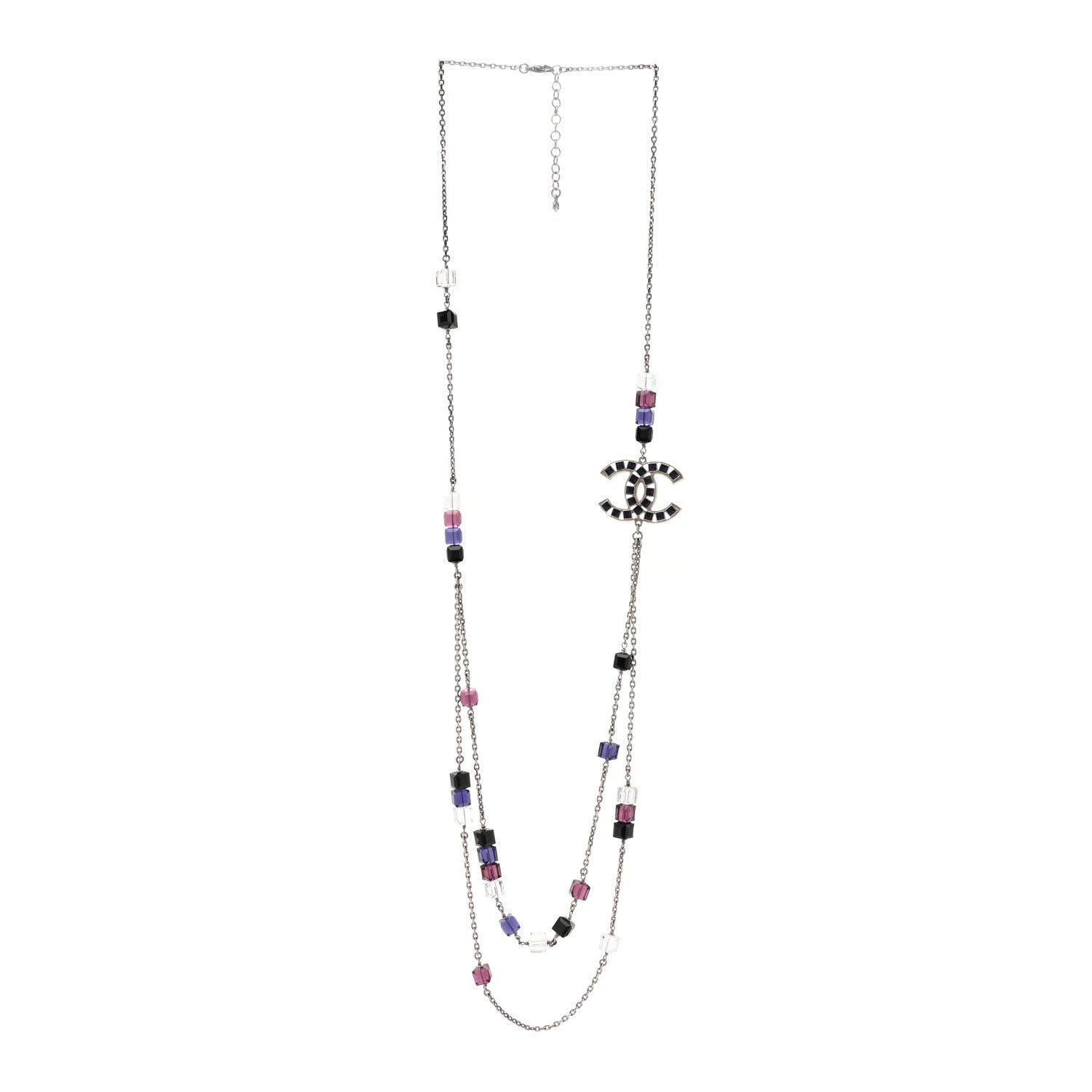 Chanel Ruthenium Baguette Crystal CC Necklace Purple 3 of 6