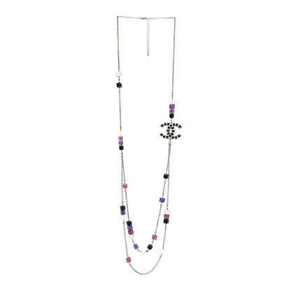 Chanel Ruthenium Baguette Crystal CC Necklace Purple 3 of 6