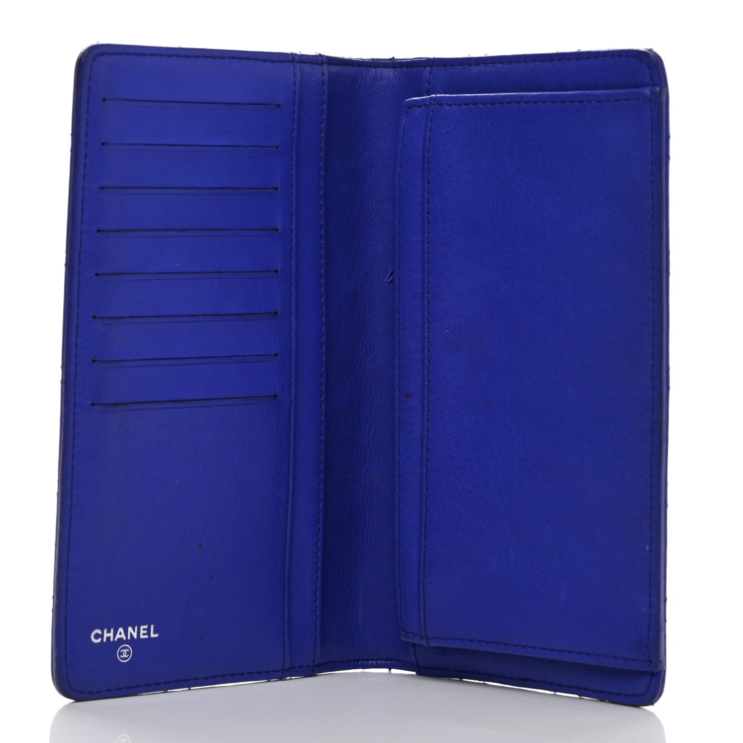Chanel Calfskin Diamond Stitched Yen Wallet Blue 5 of 9