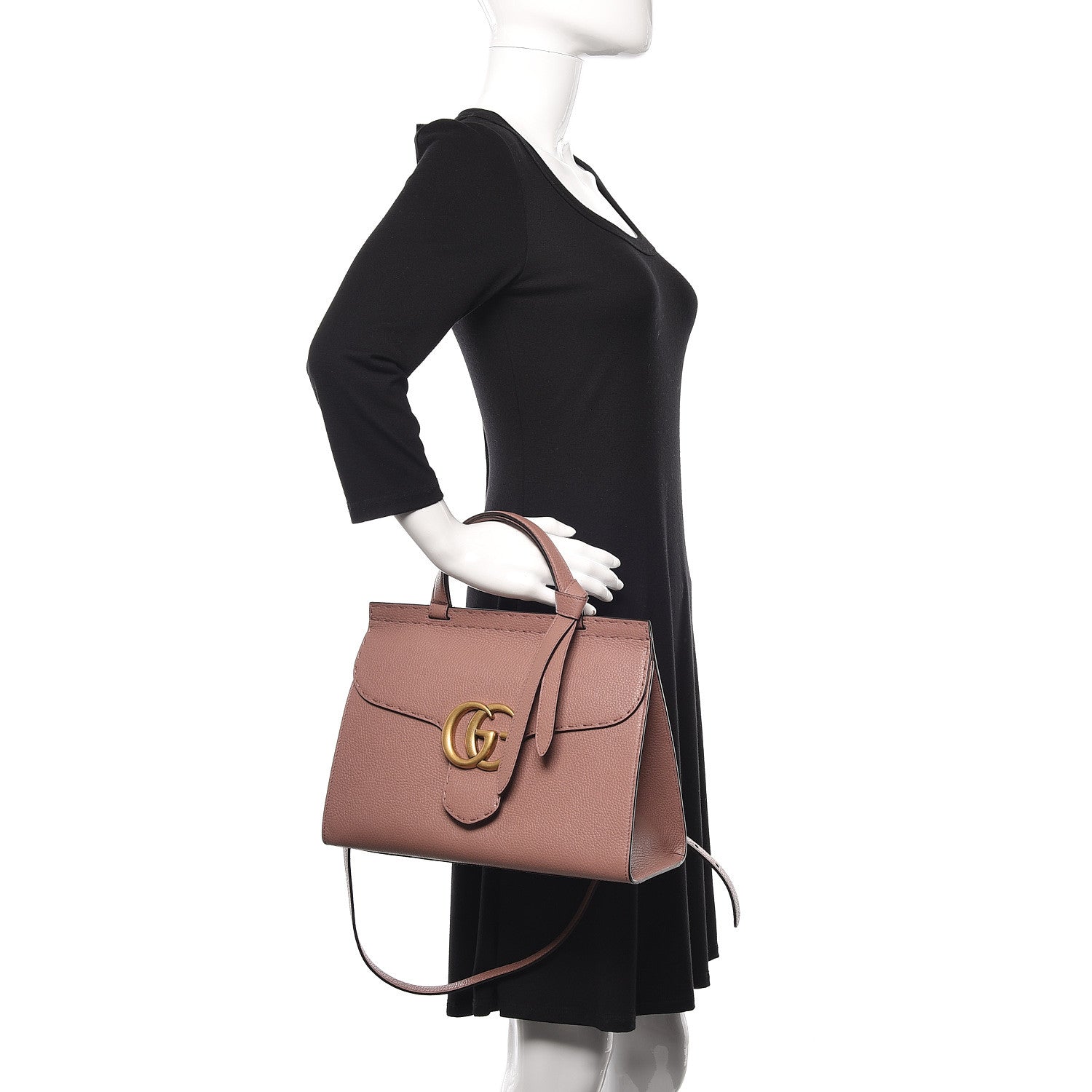Gucci Calfskin Small GG Marmont Top Handle Bag Rosy Phard 3 of 11