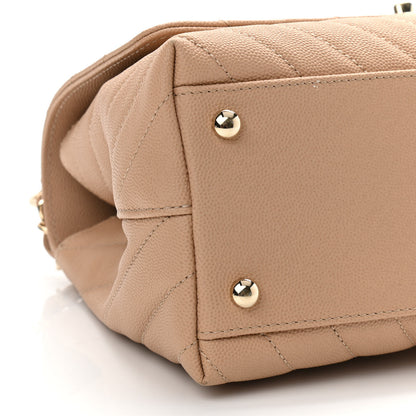 Chanel Caviar Chevron Quilted Small Coco Handle Flap Beige 9 of 10