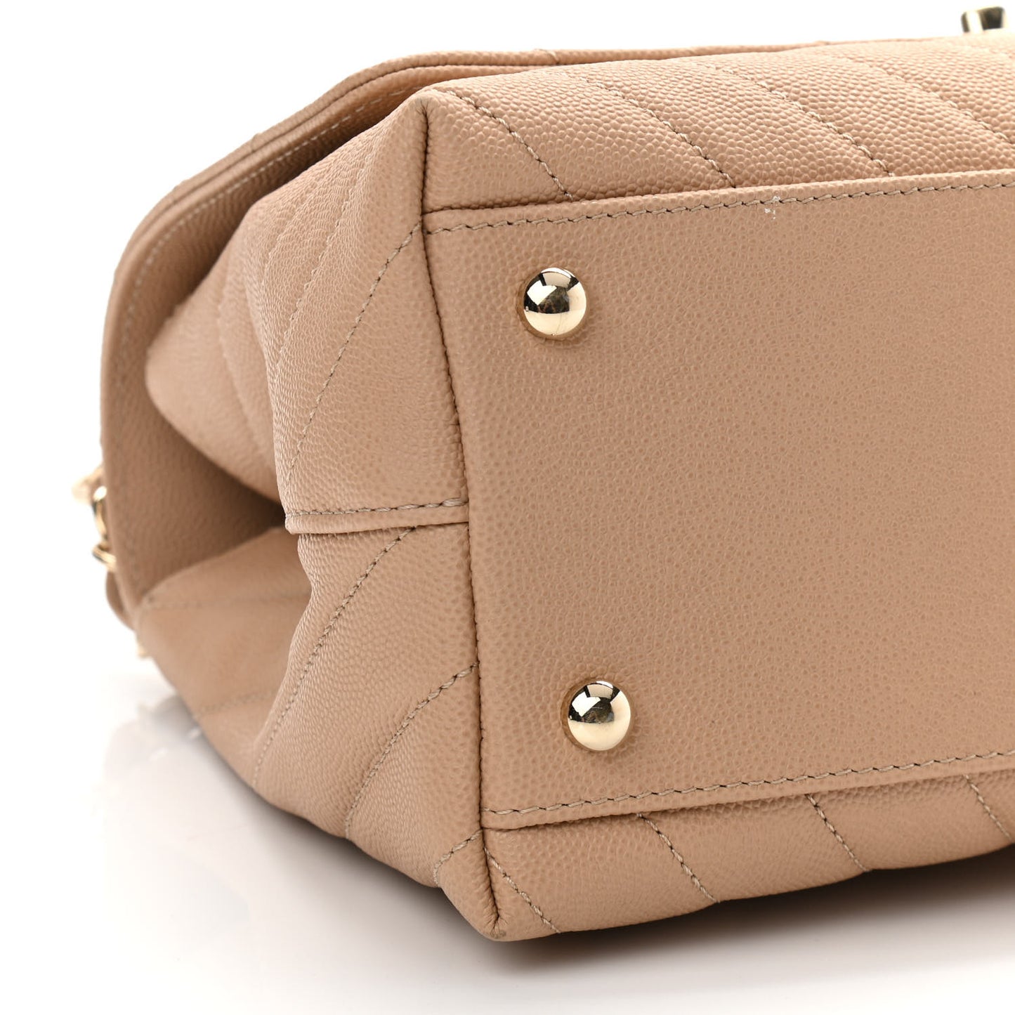 Caviar Chevron Quilted Small Coco Handle Flap Beige