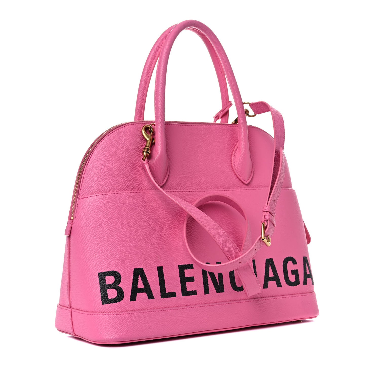 Signature Grained Calfskin Logo M Ville Top Handle Bag Acid Pink